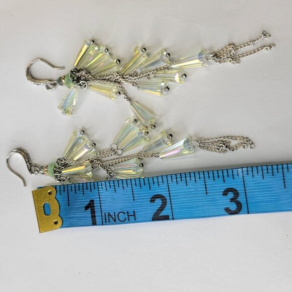 Crystal Glass Prism Earrings Chandelier Earrings Teardrop Cone Faceted Prism - Picture 4 of 5